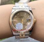 Rolex Datejust 36mm Replica Mens Watch - 2-Tone Gold Diamond Markers Gold Dial